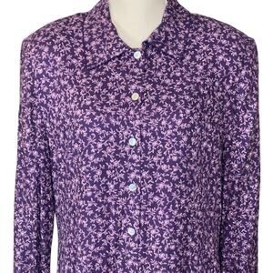 Vintage Talbots Purple Floral Button Up Dress Size 16